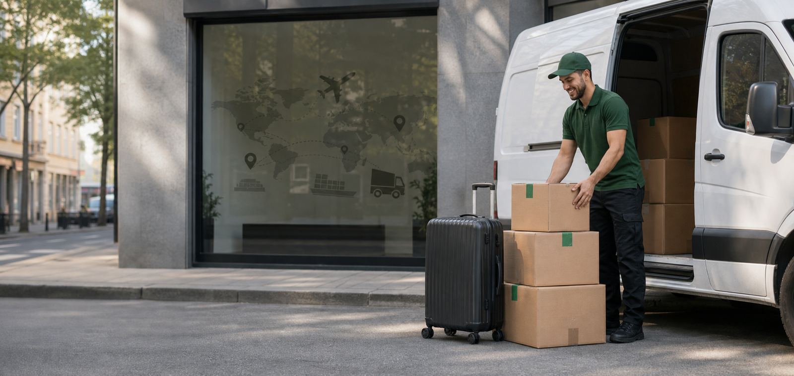 ATLAS Transportservice mit Paketen und Koffer
